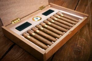 A humidor with a set of cigars